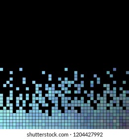 abstract vector square pixel mosaic background - blue on black background