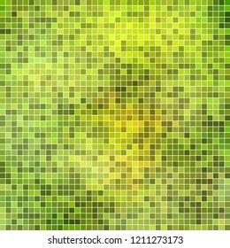 abstract vector square pixel mosaic background - green and yellow