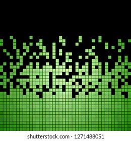 abstract vector square pixel mosaic background - green on black background