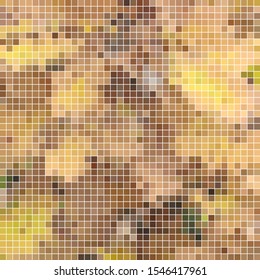 abstract vector square pixel mosaic background - yellow and brown