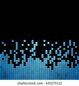 abstract vector square pixel mosaic background - blue on black