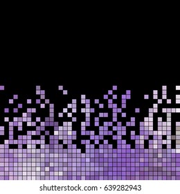 abstract vector square pixel mosaic background - purple and violet on black background
