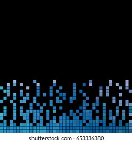 abstract vector square pixel mosaic background - blue on black background