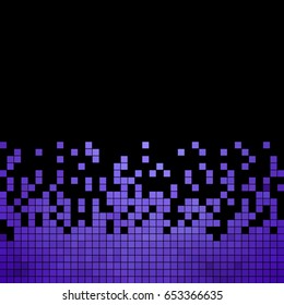 abstract vector square pixel mosaic background - violet on black background