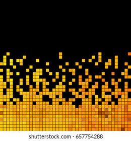 abstract vector square pixel mosaic background - yellow on black background