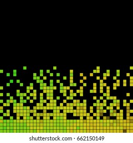 abstract vector square pixel mosaic background - green and yellow on black background