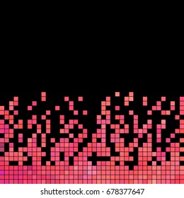 abstract vector square pixel mosaic background - pink on black background