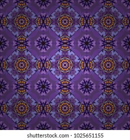 Abstract vector square seamless pattern in violet, blue and brown colors.