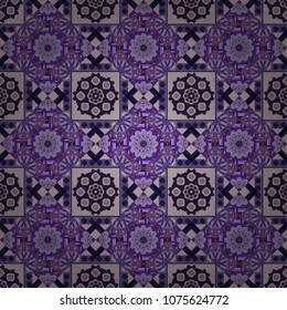 Abstract vector square seamless pattern in red, violet and gray colors.