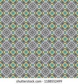 Abstract vector square seamless pattern in blue, brown and gray colors.