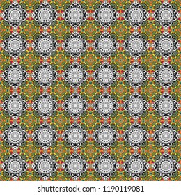 Abstract vector square seamless pattern in orange, gray and brown colors.
