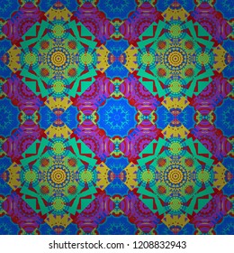 Abstract vector square seamless pattern in red, blue and green colors.