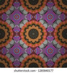 Abstract vector square seamless pattern in brown, pink and gray colors.