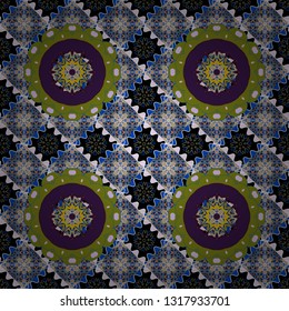 Abstract vector square seamless pattern in black, gray and blue colors.