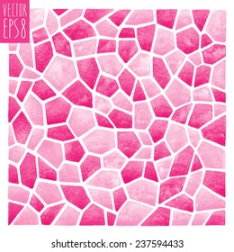 Abstract vector square watercolor background. Polygonal mosaic pattern. Ceramic tile, inlay or stained glass stylization. Pink pastel colors.