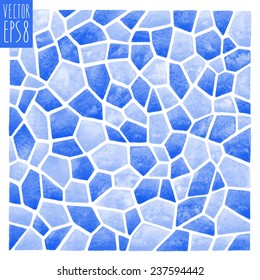 Abstract vector square watercolor background. Polygonal mosaic pattern. Ceramic tile, inlay or stained glass stylization. Blue pastel colors.