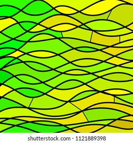 abstract vector stained-glass mosaic background - green and yellow waves