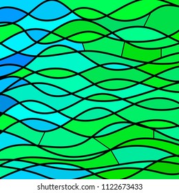 abstract vector stained-glass mosaic background - green and blue waves