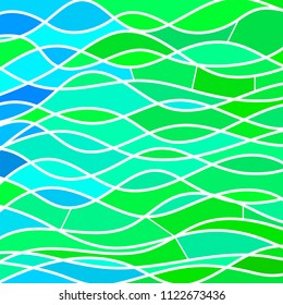 abstract vector stained-glass mosaic background - green and blue waves