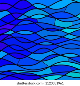 abstract vector stained-glass mosaic background - blue waves