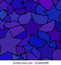 abstract vector stained-glass mosaic background - blue and violet stars
