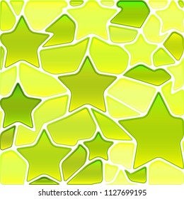 abstract vector stained-glass mosaic background - green and yellow stars