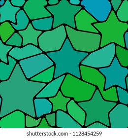 abstract vector stained-glass mosaic background - green and teal stars