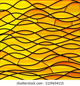 abstract vector stained-glass mosaic background - golden waves