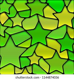 abstract vector stained-glass mosaic background - green and yellow stars