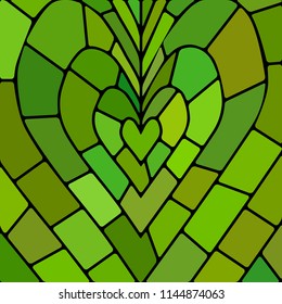 abstract vector stained-glass mosaic background - green and brown heart