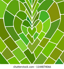 abstract vector stained-glass mosaic background - green and brown heart