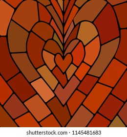 abstract vector stained-glass mosaic background - red and brown heart