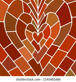 abstract vector stained-glass mosaic background - red and brown heart