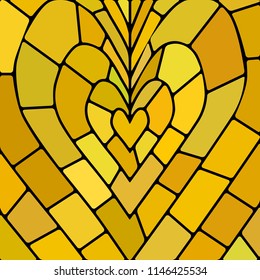 abstract vector stained-glass mosaic background - yellow and brown heart
