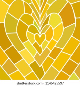 abstract vector stained-glass mosaic background - yellow and brown heart