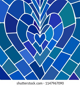 abstract vector stained-glass mosaic background - blue heart