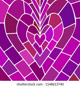 abstract vector stained-glass mosaic background - purple and violet heart