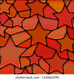 abstract vector stained-glass mosaic background - red and orange stars