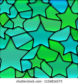 abstract vector stained-glass mosaic background - green and blue stars