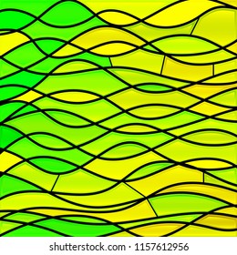 abstract vector stained-glass mosaic background - green and yellow waves