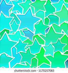 abstract vector stained-glass mosaic background - green and blue stars