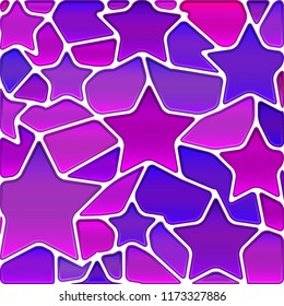 abstract vector stained-glass mosaic background - purple and violet stars