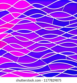 abstract vector stained-glass mosaic background - purple and violet waves