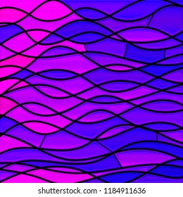 abstract vector stained-glass mosaic background - purple and violet waves