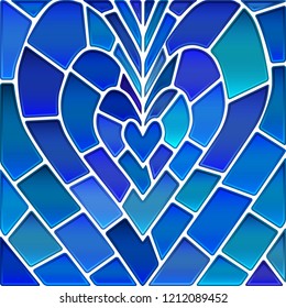 abstract vector stained-glass mosaic background - blue heart