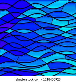 abstract vector stained-glass mosaic background - blue waves
