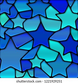 abstract vector stained-glass mosaic background - blue stars