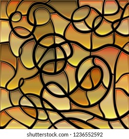 abstract vector stained-glass mosaic background - yellow and brown