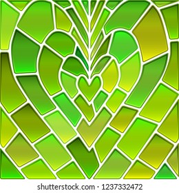 abstract vector stained-glass mosaic background - green and yellow heart