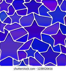 abstract vector stained-glass mosaic background - blue and violet stars